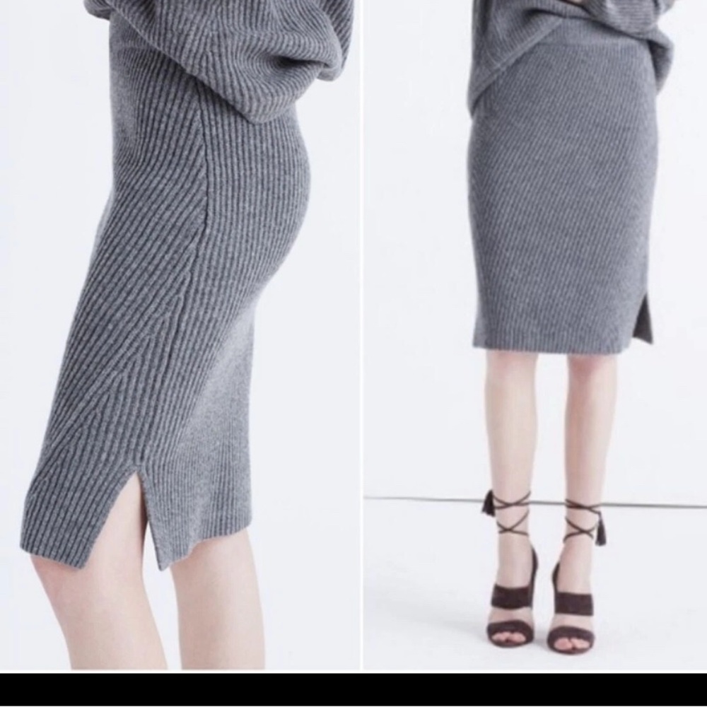 Madewell 100% merino wool ribbed Long Pencil Sweater Skirt gray, Small